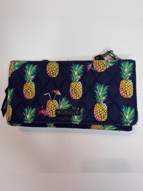 Vera Bradley Navy Quilted Wristlet with Yellow Pineapple Print